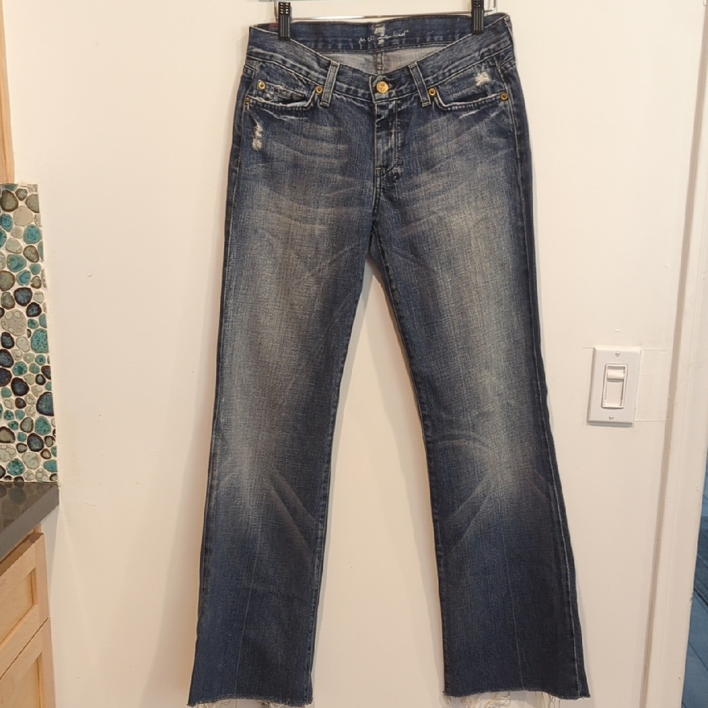 7 For All Mankind Distressed Blue Straight Leg Jeans